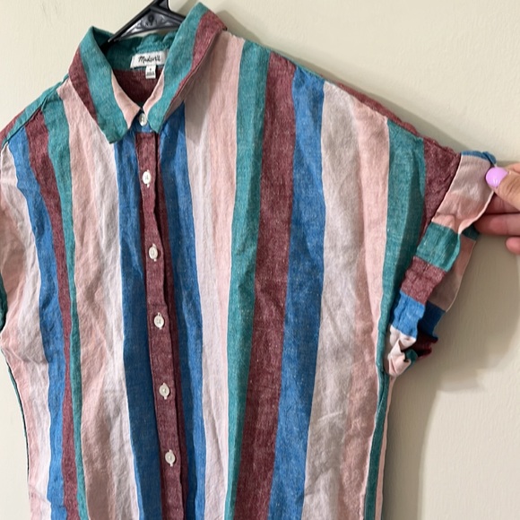 Madewell Central Shirtdress in Flagstaff Stripe Linen Blend Size Small - Picture 6 of 11